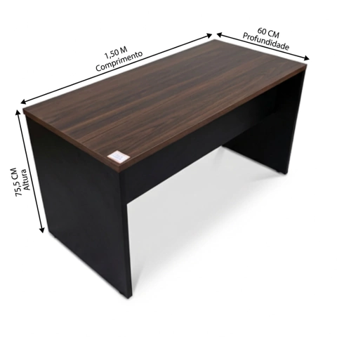 Mesa Reta 1,50 m x 60 cm - Tampo 25 mm - London Com Preto - Imagem 2
