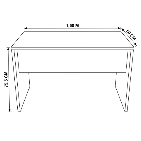 Mesa Reta 1,50 m x 60 cm - Tampo 25 mm - Preto Com Preto - Imagem 4