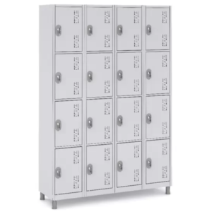 Roupeiro De 16 Portas - Pitão P/ Cadeado - Cinza Cristal - Chapa 26