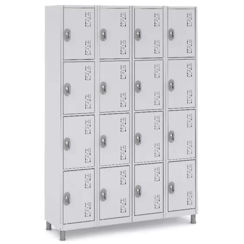 Roupeiro De 16 Portas - Pitão P/ Cadeado - Cinza Cristal - Chapa 26