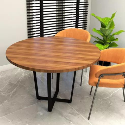 Mesa De Reunião Redonda Pé Industrial - 1,20 m - Tampo em 25 mm - Sevilha Com Preto