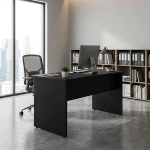 Mesa Reta 1,50 m x 60 cm - Tampo 25 mm - Preto Com Preto