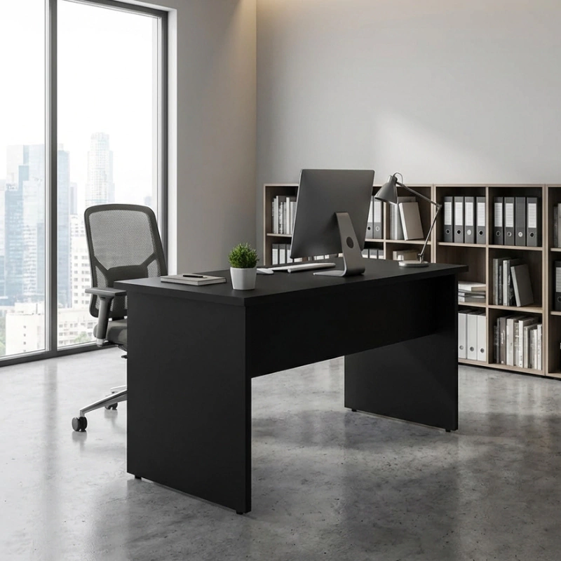 Mesa Reta 1,50 m x 60 cm - Tampo 25 mm - Preto Com Preto