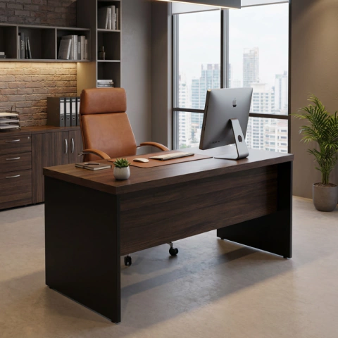Mesa Reta 1,50 m x 70 cm - Tampo 40 mm - London Com Preto