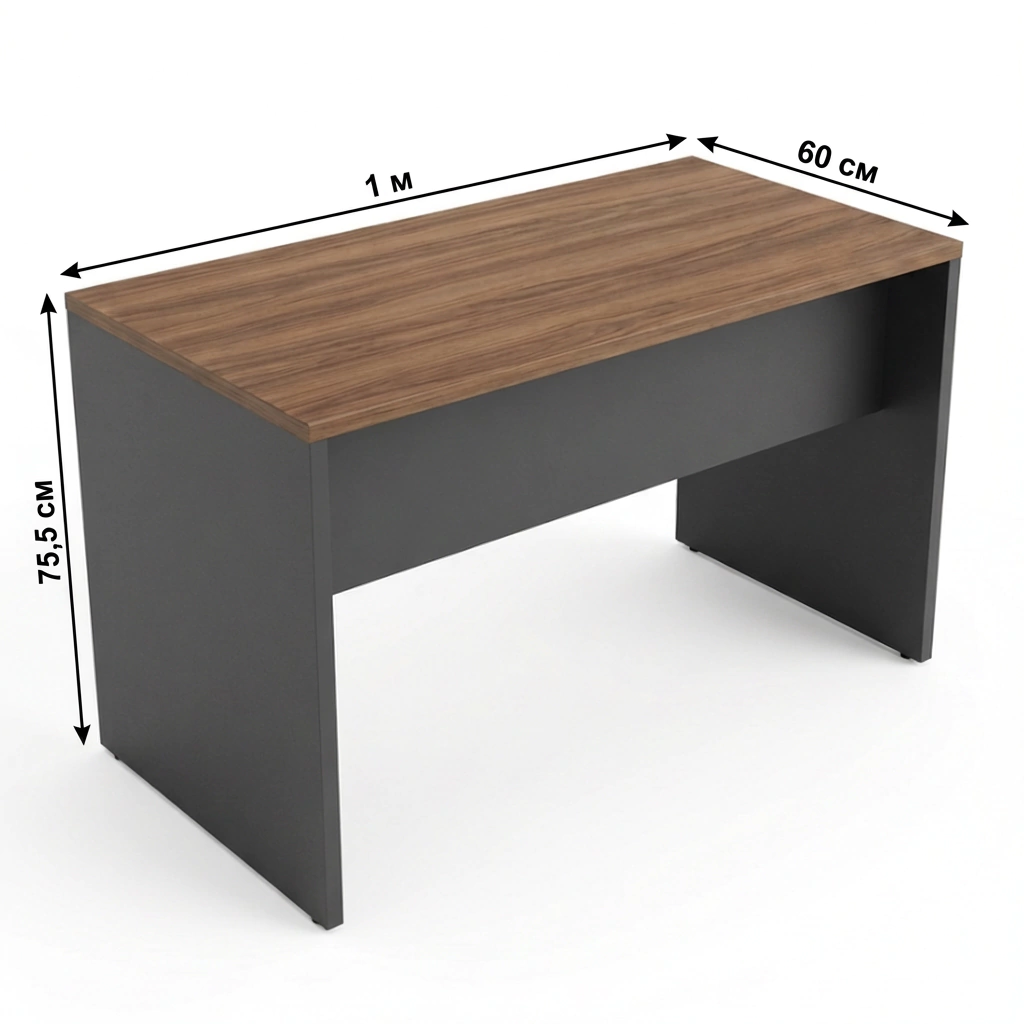 Mesa Reta 1 m x 60 cm - Tampo 25 mm - Nogal Com Preto - Imagem 2