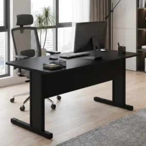 Mesa Reta Pé De Aço 1,20 m x 60 cm - 15 mm - Preto Com Preto